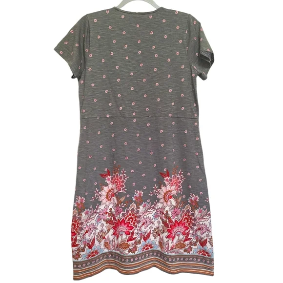 J.Jill Grey Floral Tshirt Dress Pockets Cotton Casual Boho‎ Size M - Picture 12 of 14
